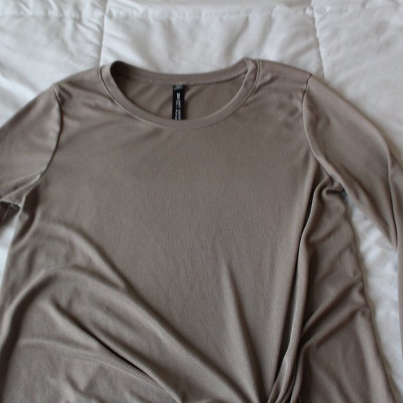 BEAUTIFUL DESIGN LAB TOP SHIRT BLOUSE W DRAPING DETAILS IN FRONT XS DARK KHAKI - Picture 3 of 6